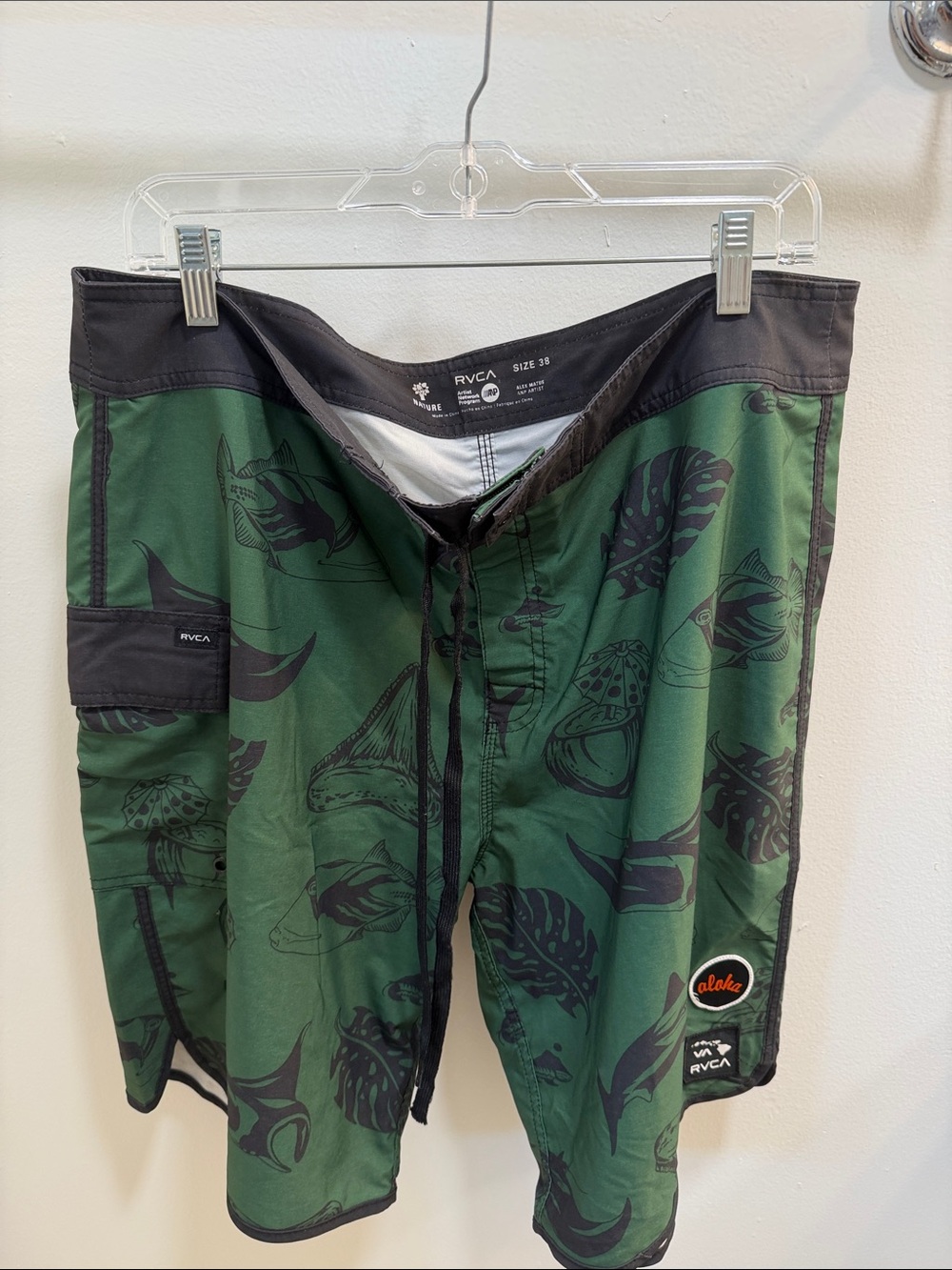 RVCA Green and Black Tropical Print Boardshorts